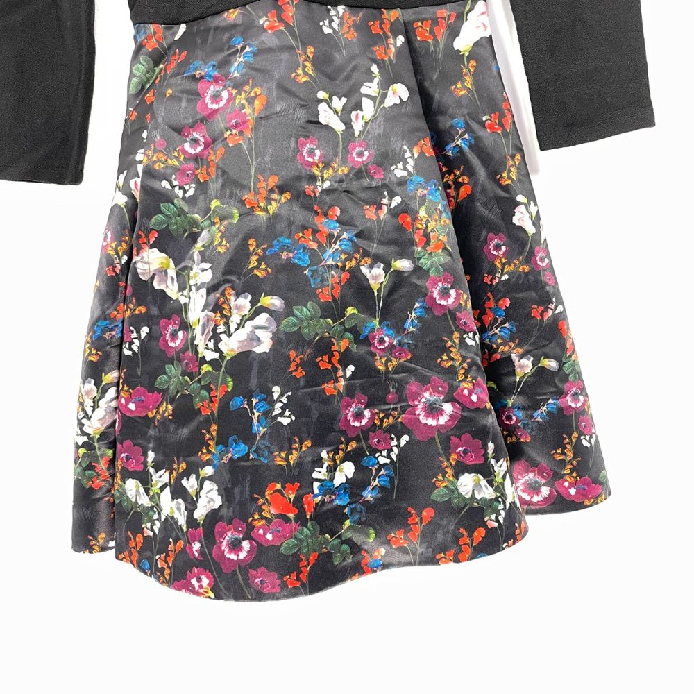 Alice + Olivia Amie Fall Garden Print Combo dress Fit & Flare Black  Size 4 - Picture 6 of 12